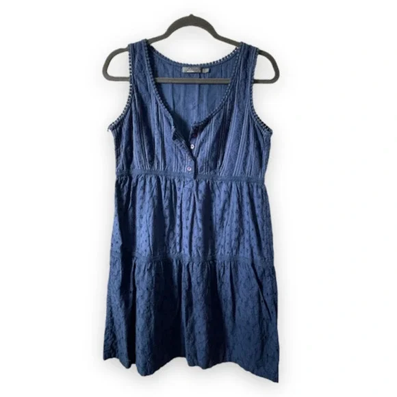 Prana Women's Kendell Eyelet Blue Cotton Mini Dress Medium - Picture 2 of 15